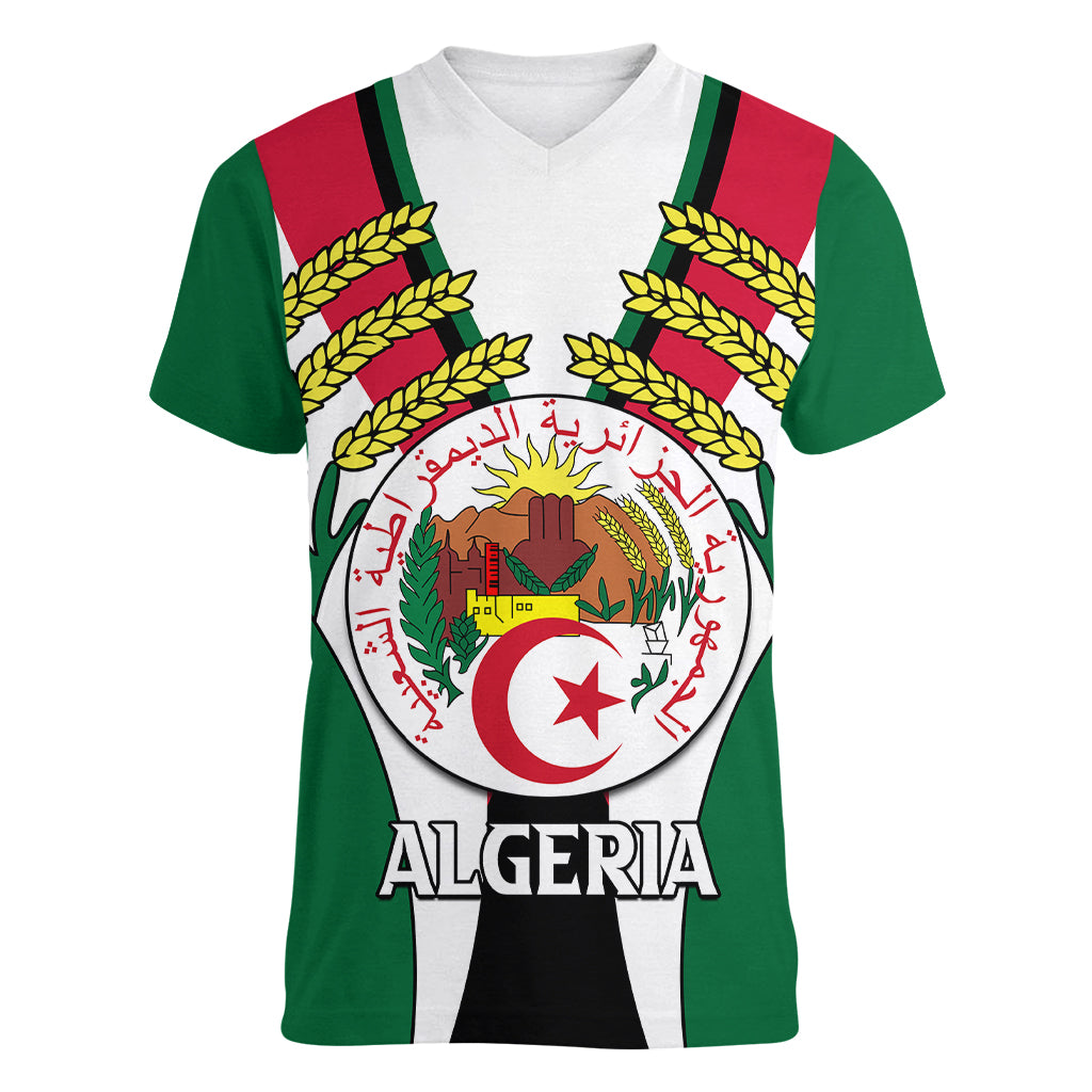African Women V Neck T Shirt Algeria Independence Day - Wonder Print Shop