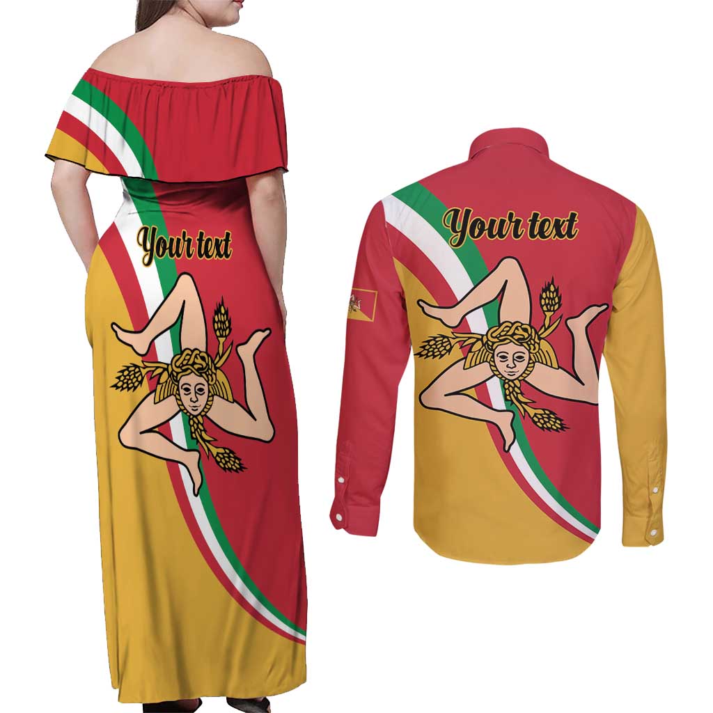 Personalized Italy Bandiera Della Sicilia Couples Matching Off Shoulder Maxi Dress and Long Sleeve Button Shirt LT9 - Wonder Print Shop