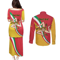 Personalized Italy Bandiera Della Sicilia Couples Matching Puletasi and Long Sleeve Button Shirt LT9 - Wonder Print Shop