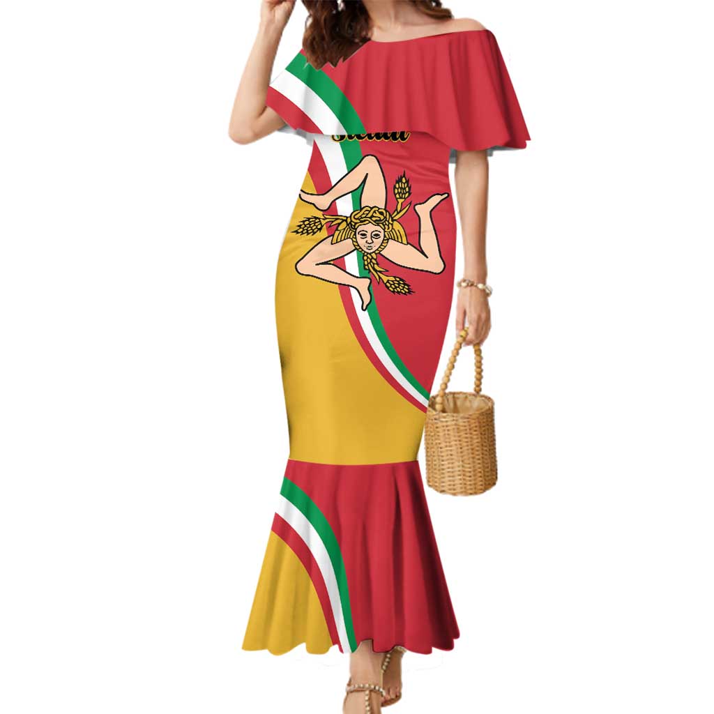 Personalized Italy Bandiera Della Sicilia Family Matching Mermaid Dress and Hawaiian Shirt LT9 - Wonder Print Shop