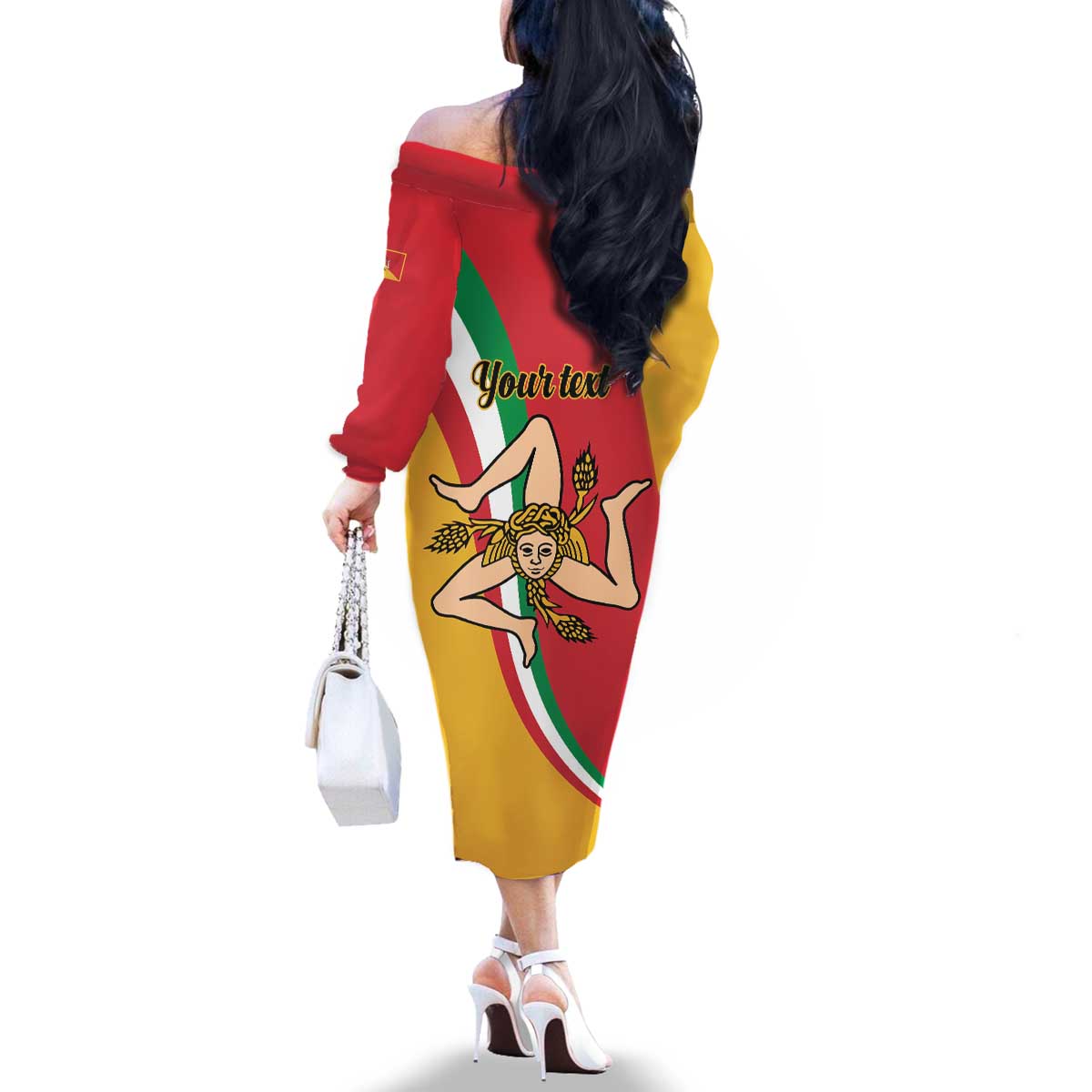 Personalized Italy Bandiera Della Sicilia Family Matching Off The Shoulder Long Sleeve Dress and Hawaiian Shirt - Wonder Print Shop