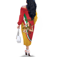 Personalized Italy Bandiera Della Sicilia Family Matching Off The Shoulder Long Sleeve Dress and Hawaiian Shirt - Wonder Print Shop