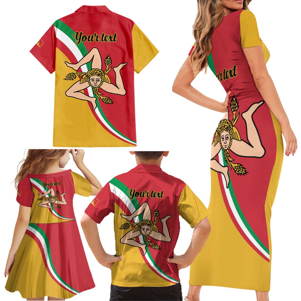 Personalized Italy Bandiera Della Sicilia Family Matching Short Sleeve Bodycon Dress and Hawaiian Shirt - Wonder Print Shop