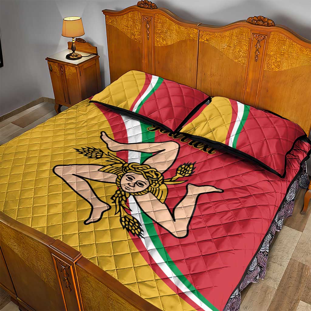 Personalized Italy Bandiera Della Sicilia Quilt Bed Set - Wonder Print Shop