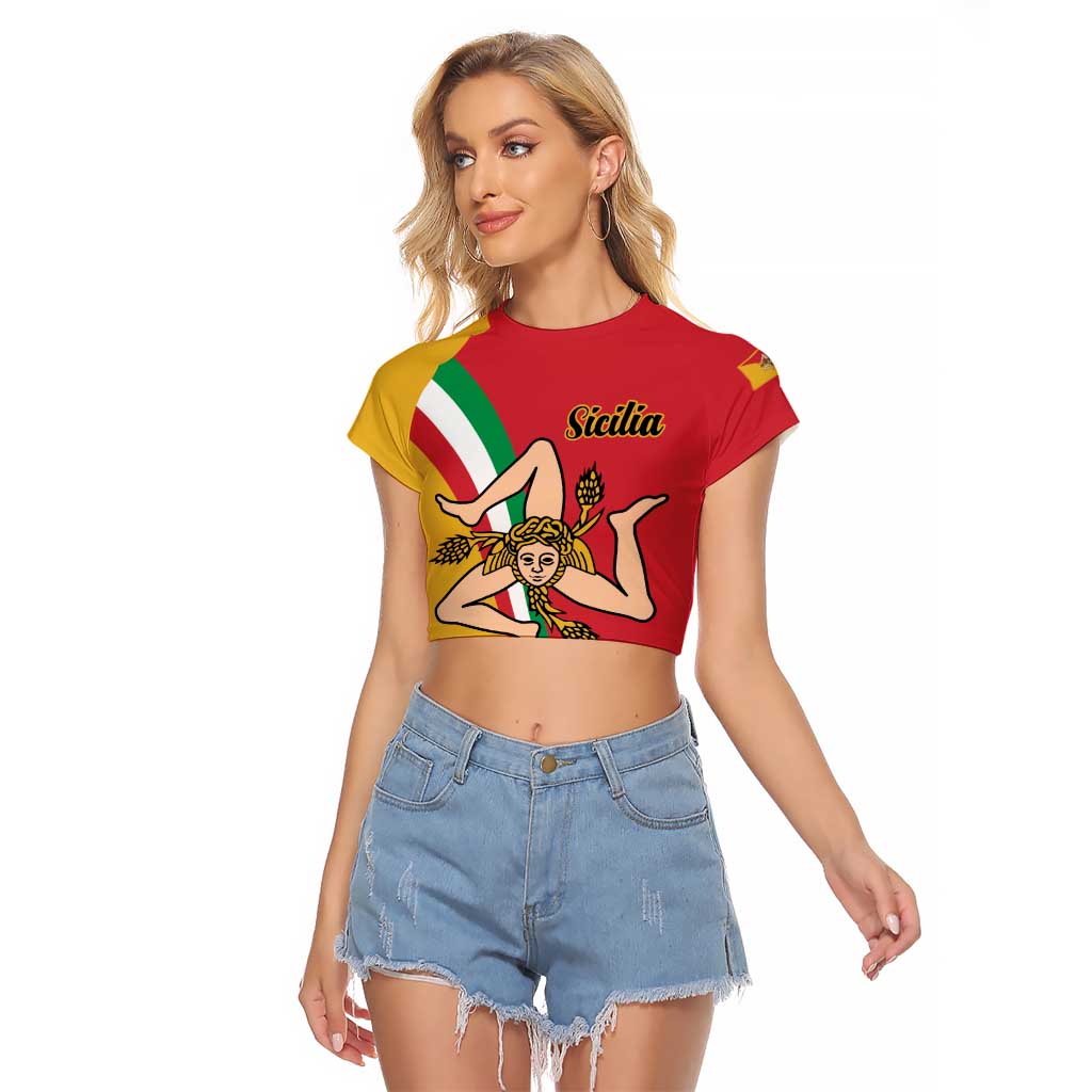 Personalized Italy Bandiera Della Sicilia Raglan Cropped T Shirt - Wonder Print Shop