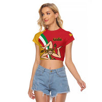 Personalized Italy Bandiera Della Sicilia Raglan Cropped T Shirt - Wonder Print Shop
