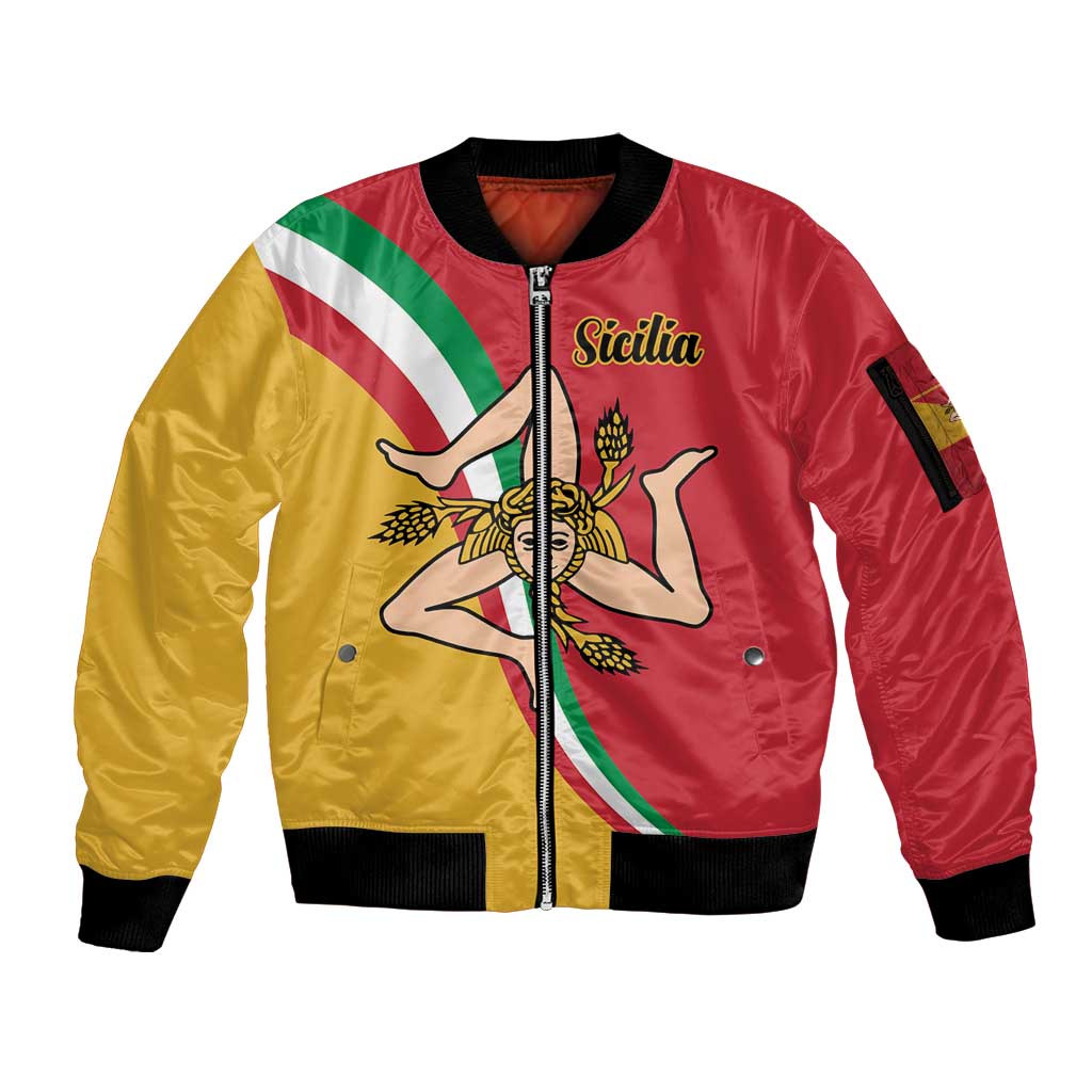 Personalized Italy Bandiera Della Sicilia Sleeve Zip Bomber Jacket - Wonder Print Shop
