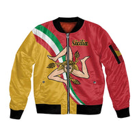 Personalized Italy Bandiera Della Sicilia Sleeve Zip Bomber Jacket - Wonder Print Shop