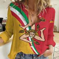 Personalized Italy Bandiera Della Sicilia Women Casual Shirt - Wonder Print Shop