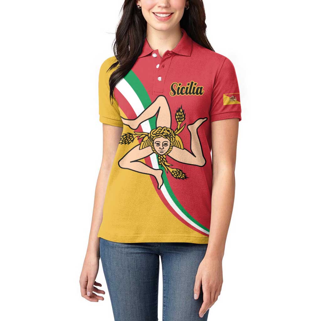 Personalized Italy Bandiera Della Sicilia Women Polo Shirt - Wonder Print Shop