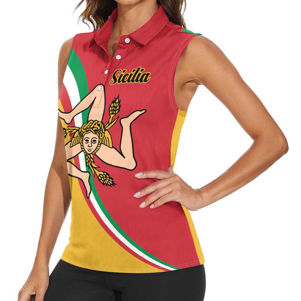 Personalized Italy Bandiera Della Sicilia Women Sleeveless Polo Shirt - Wonder Print Shop