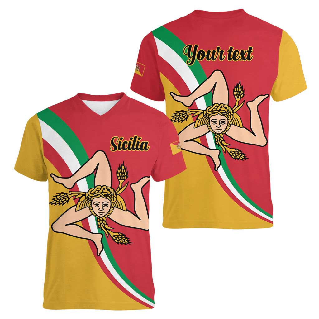 Personalized Italy Bandiera Della Sicilia Women V-Neck T-Shirt - Wonder Print Shop