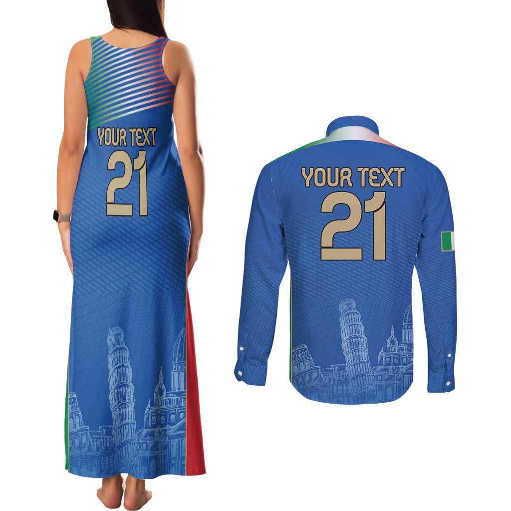 Custom Italy Football Couples Matching Tank Maxi Dress and Long Sleeve Button Shirt Special Pisa Tower LT9 - Wonder Print Shop