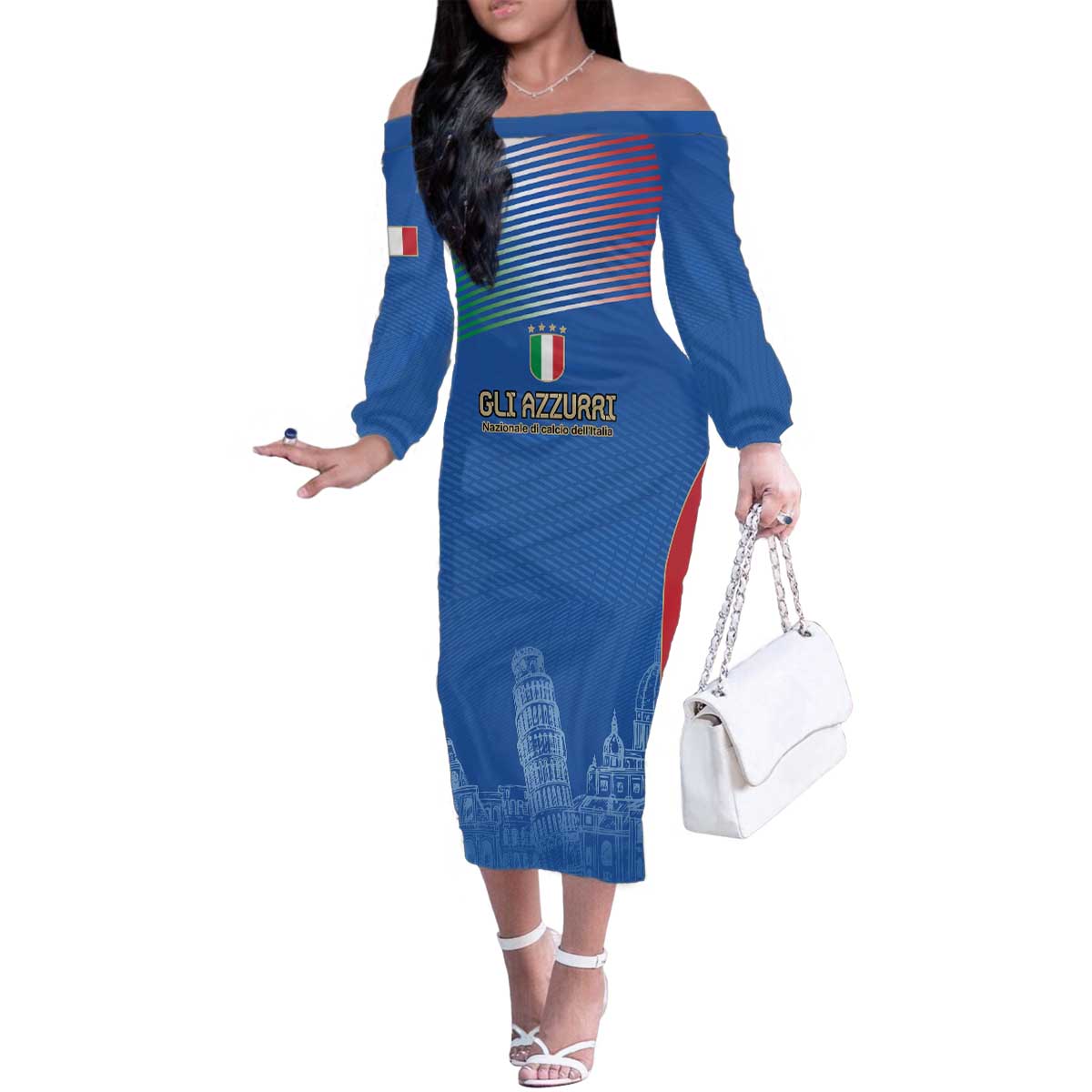 Custom Italy Football Family Matching Off The Shoulder Long Sleeve Dress and Hawaiian Shirt Special Pisa Tower - Wonder Print Shop