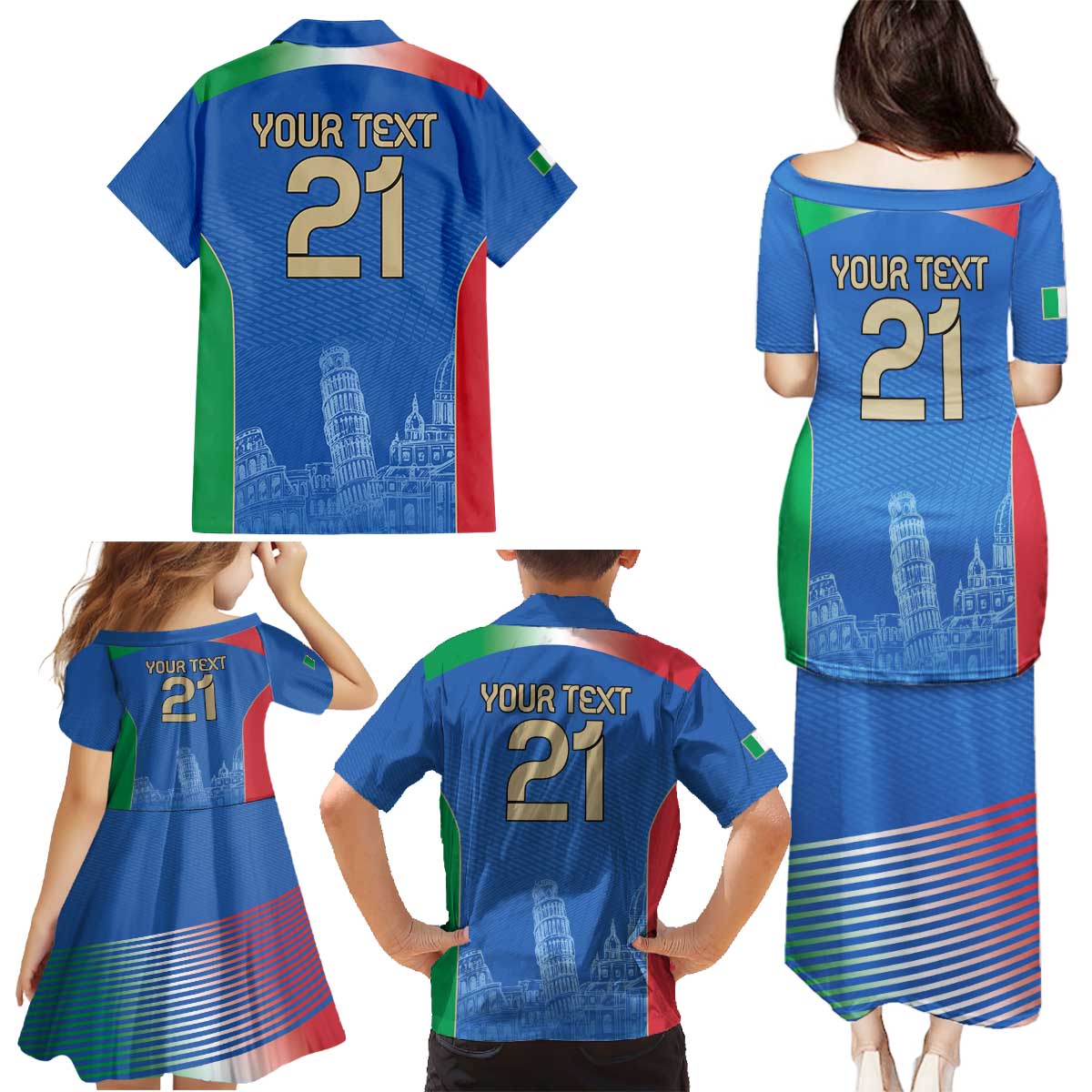 Custom Italy Football Family Matching Puletasi and Hawaiian Shirt Special Pisa Tower - Wonder Print Shop