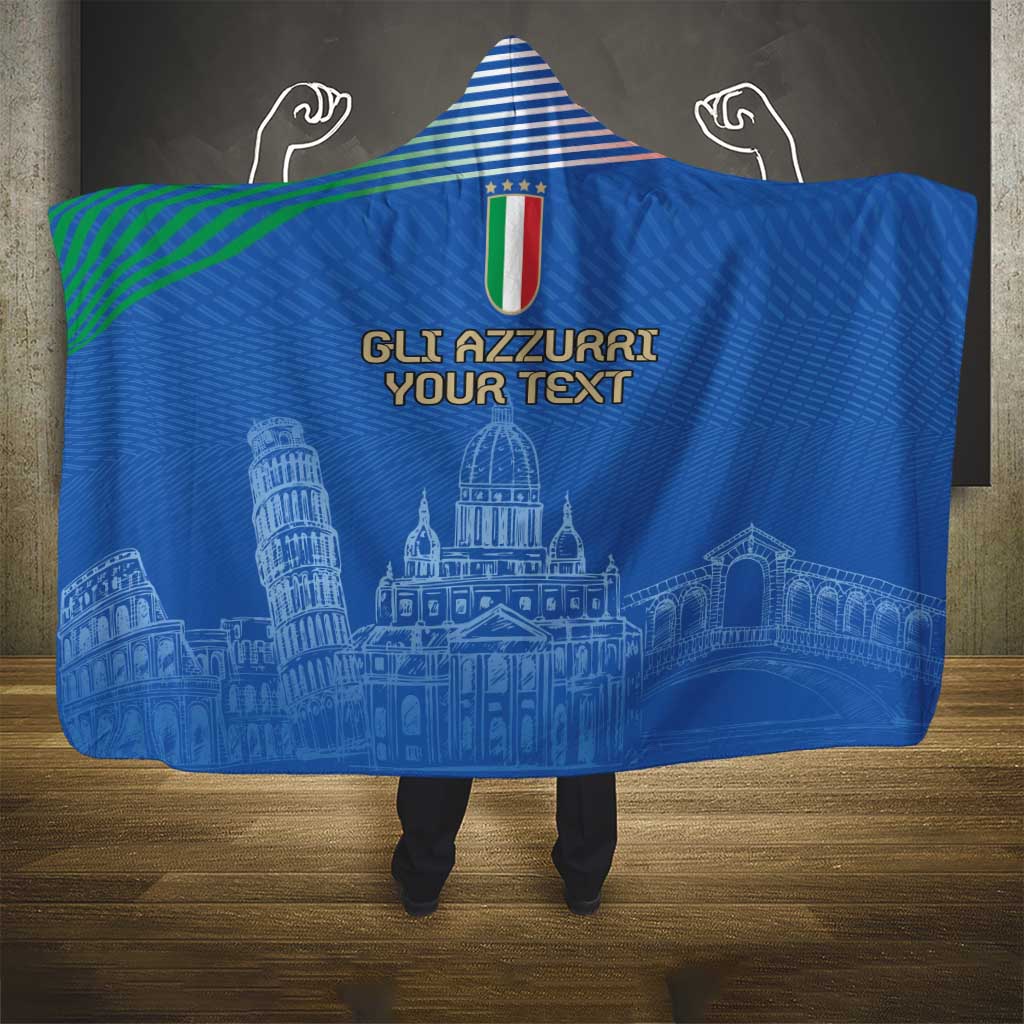Custom Italy Football Hooded Blanket Special Pisa Tower