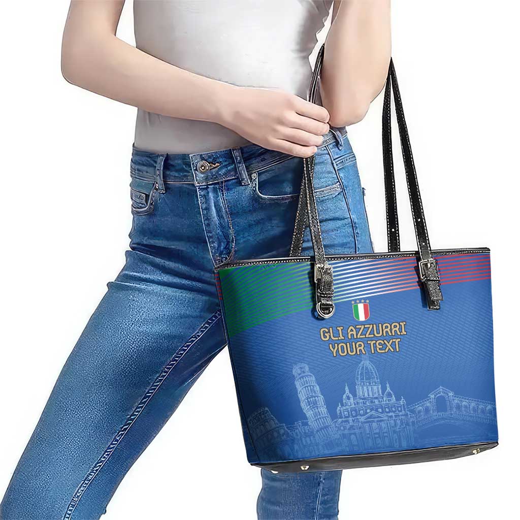 Custom Italy Football Leather Tote Bag Special Pisa Tower - Wonder Print Shop