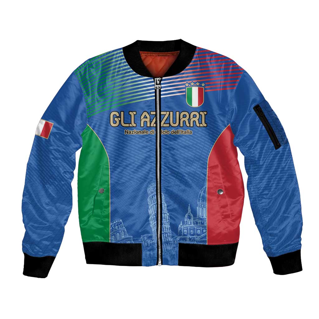 Custom Italy Football Sleeve Zip Bomber Jacket Special Pisa Tower - Wonder Print Shop