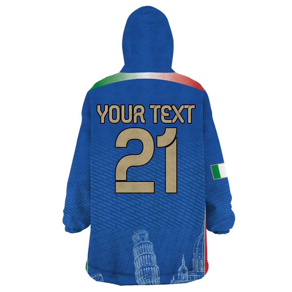 Custom Italy Football Wearable Blanket Hoodie Special Pisa Tower - Wonder Print Shop