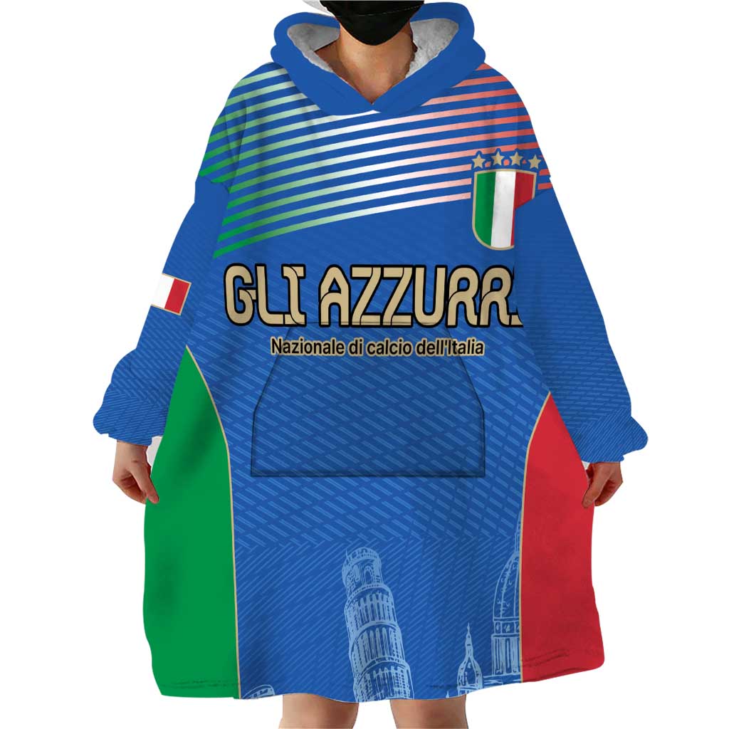 Custom Italy Football Wearable Blanket Hoodie Special Pisa Tower - Wonder Print Shop
