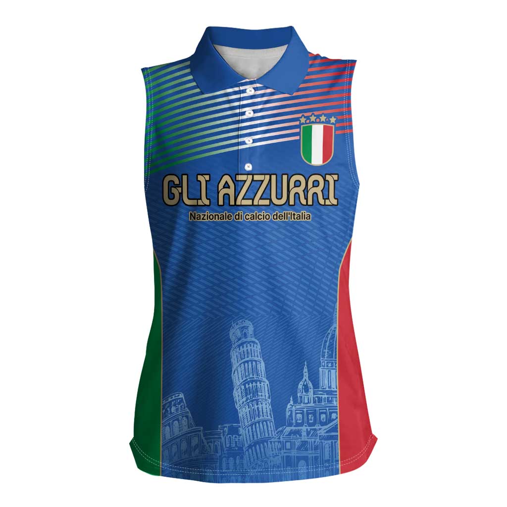 Custom Italy Football Women Sleeveless Polo Shirt Special Pisa Tower - Wonder Print Shop