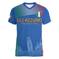 Custom Italy Football Women V-Neck T-Shirt Special Pisa Tower - Wonder Print Shop