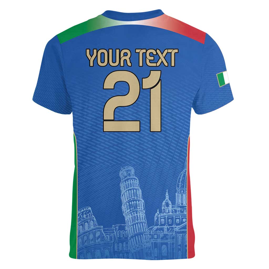 Custom Italy Football Women V-Neck T-Shirt Special Pisa Tower - Wonder Print Shop