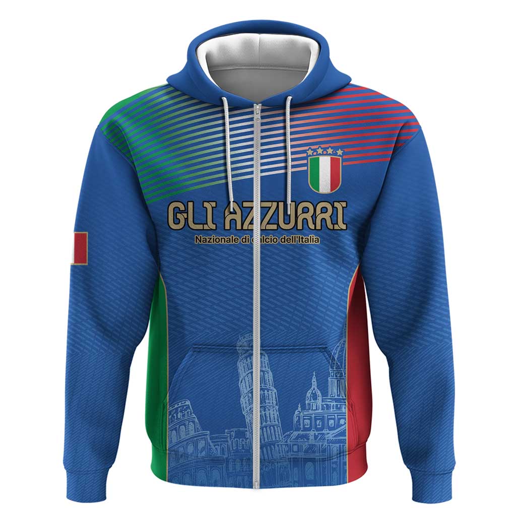Custom Italy Football Zip Hoodie Special Pisa Tower - Wonder Print Shop