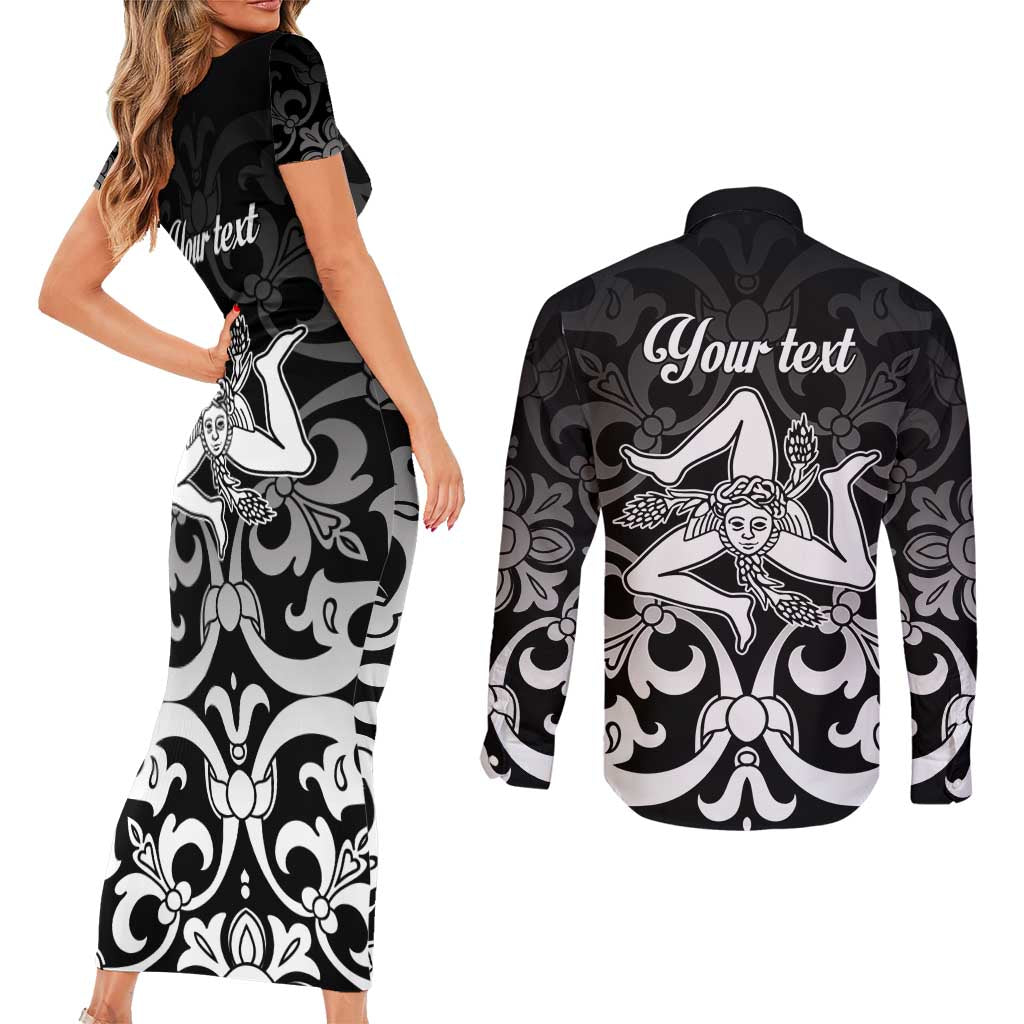 Personalized Italy Trinacria Sicily Couples Matching Short Sleeve Bodycon Dress and Long Sleeve Button Shirt LT9 - Wonder Print Shop