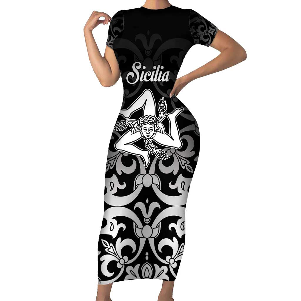 Personalized Italy Trinacria Sicily Short Sleeve Bodycon Dress - Wonder Print Shop