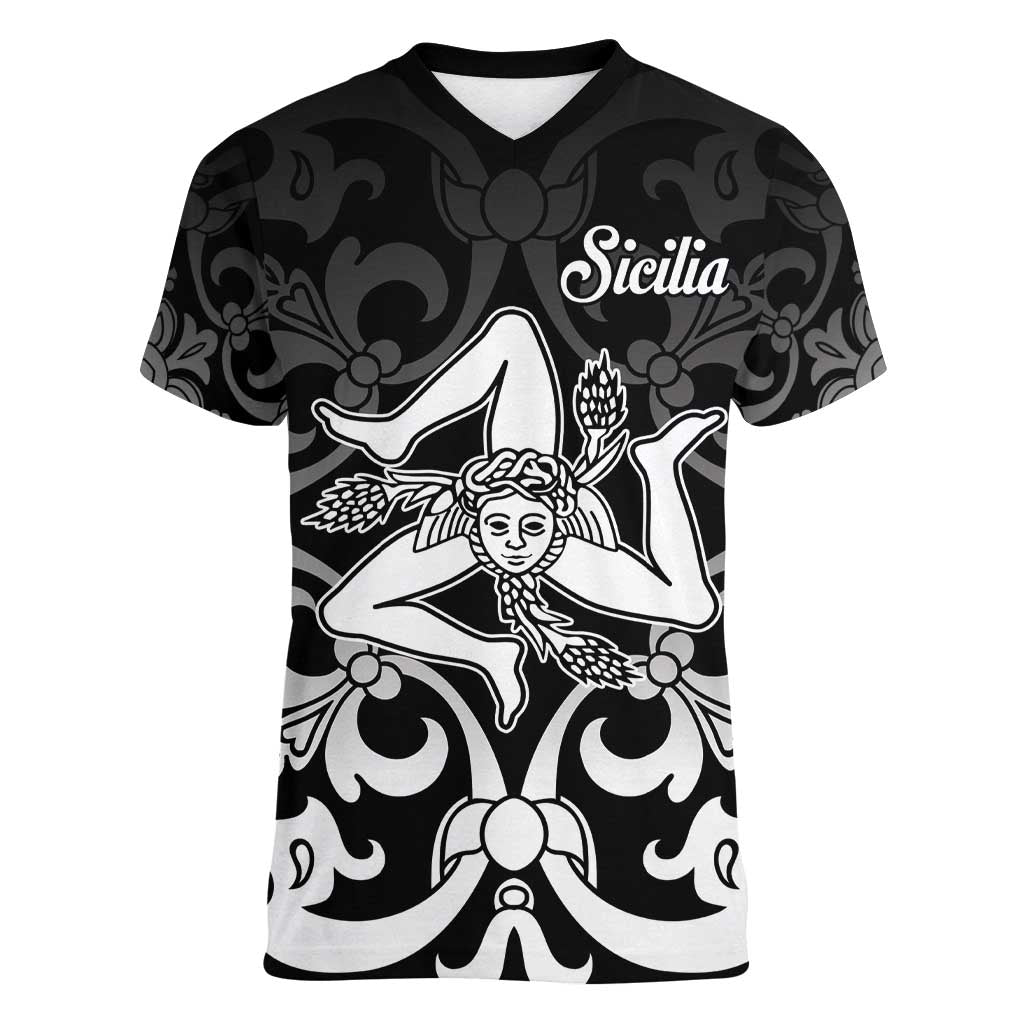Personalized Italy Trinacria Sicily Women V-Neck T-Shirt - Wonder Print Shop