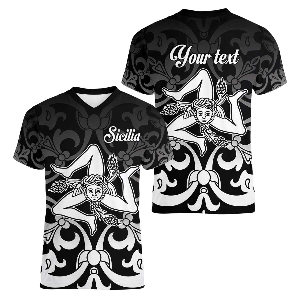 Personalized Italy Trinacria Sicily Women V-Neck T-Shirt - Wonder Print Shop