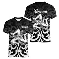 Personalized Italy Trinacria Sicily Women V-Neck T-Shirt - Wonder Print Shop