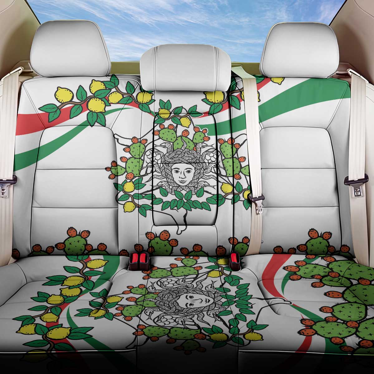 Sicilian Triskelion Back Car Seat Cover with Cactus and Lemons LT9 - Wonder Print Shop