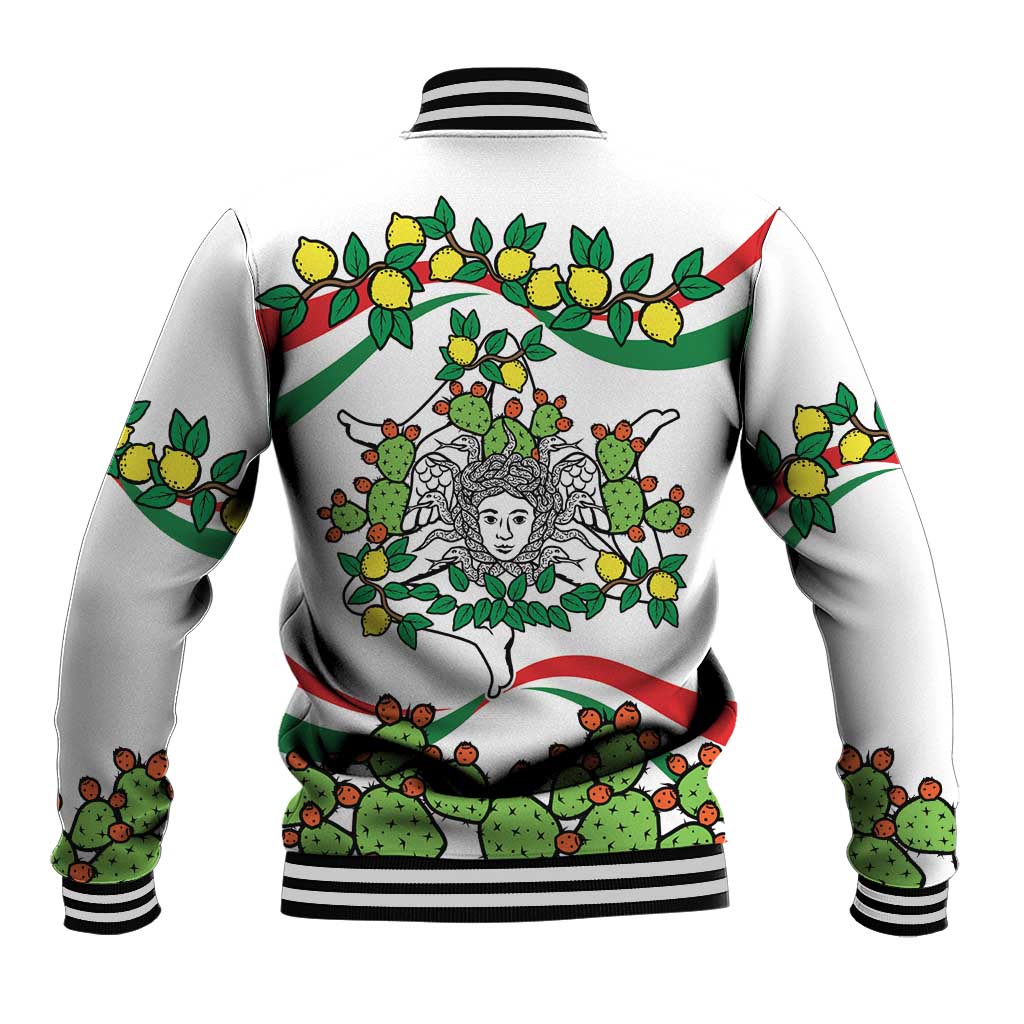 Sicilian Triskelion Baseball Jacket with Cactus and Lemons LT9 - Wonder Print Shop