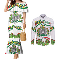 Sicilian Triskelion Couples Matching Mermaid Dress and Long Sleeve Button Shirt with Cactus and Lemons