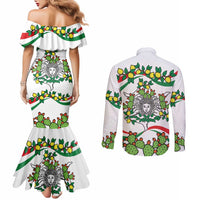 Sicilian Triskelion Couples Matching Mermaid Dress and Long Sleeve Button Shirt with Cactus and Lemons