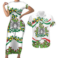 Sicilian Triskelion Couples Matching Short Sleeve Bodycon Dress and Hawaiian Shirt with Cactus and Lemons LT9 - Wonder Print Shop