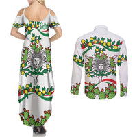Sicilian Triskelion Couples Matching Summer Maxi Dress and Long Sleeve Button Shirt with Cactus and Lemons LT9 - Wonder Print Shop