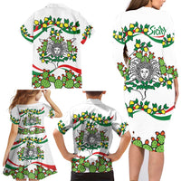 Sicilian Triskelion Family Matching Long Sleeve Bodycon Dress and Hawaiian Shirt with Cactus and Lemons LT9 - Wonder Print Shop