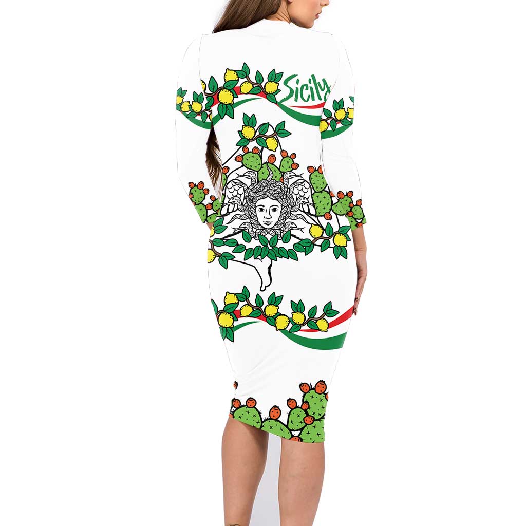 Sicilian Triskelion Family Matching Long Sleeve Bodycon Dress and Hawaiian Shirt with Cactus and Lemons LT9 - Wonder Print Shop