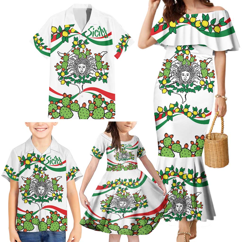 Sicilian Triskelion Family Matching Mermaid Dress and Hawaiian Shirt with Cactus and Lemons LT9 - Wonder Print Shop