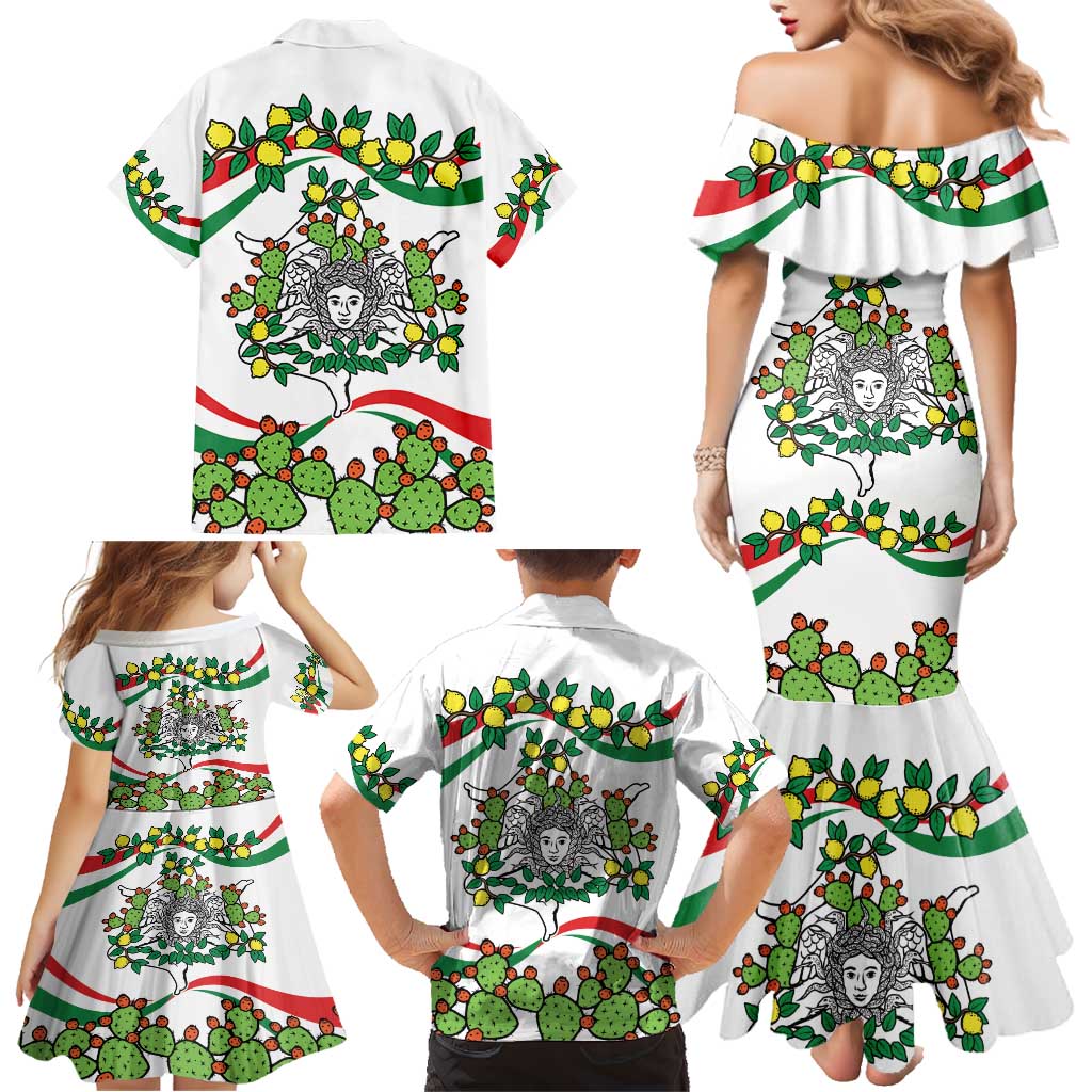 Sicilian Triskelion Family Matching Mermaid Dress and Hawaiian Shirt with Cactus and Lemons LT9 - Wonder Print Shop
