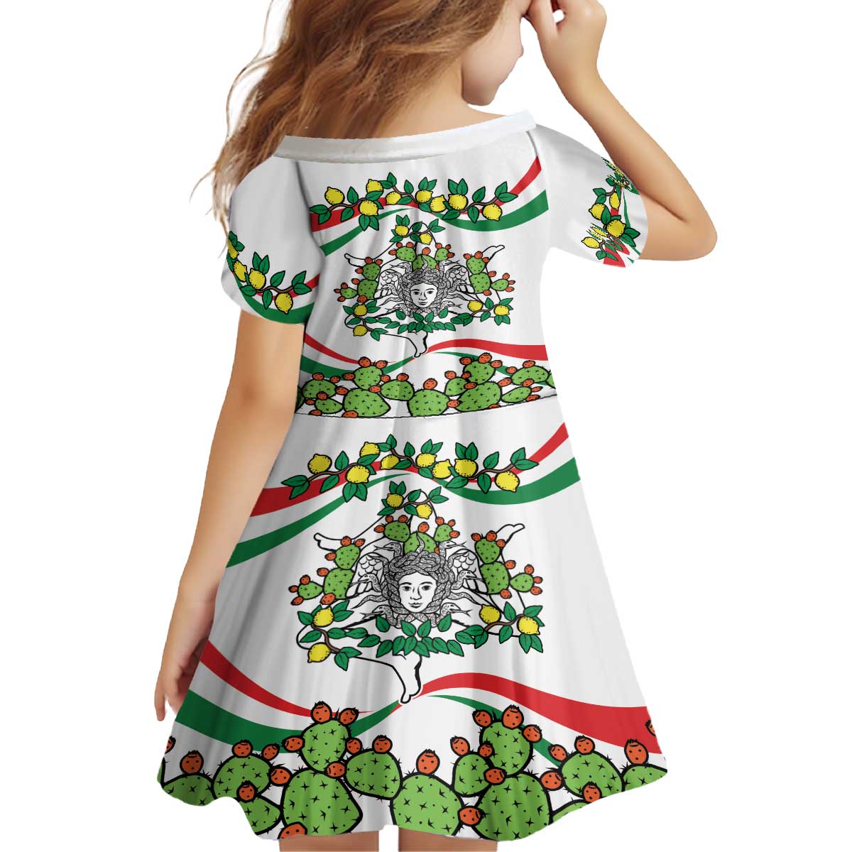 Sicilian Triskelion Family Matching Off The Shoulder Long Sleeve Dress and Hawaiian Shirt with Cactus and Lemons - Wonder Print Shop