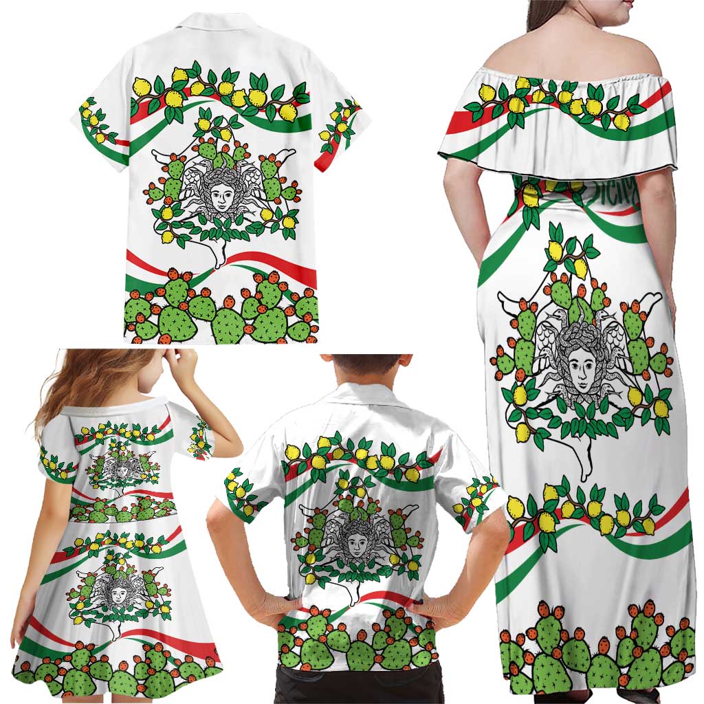 Sicilian Triskelion Family Matching Off Shoulder Maxi Dress and Hawaiian Shirt with Cactus and Lemons LT9 - Wonder Print Shop