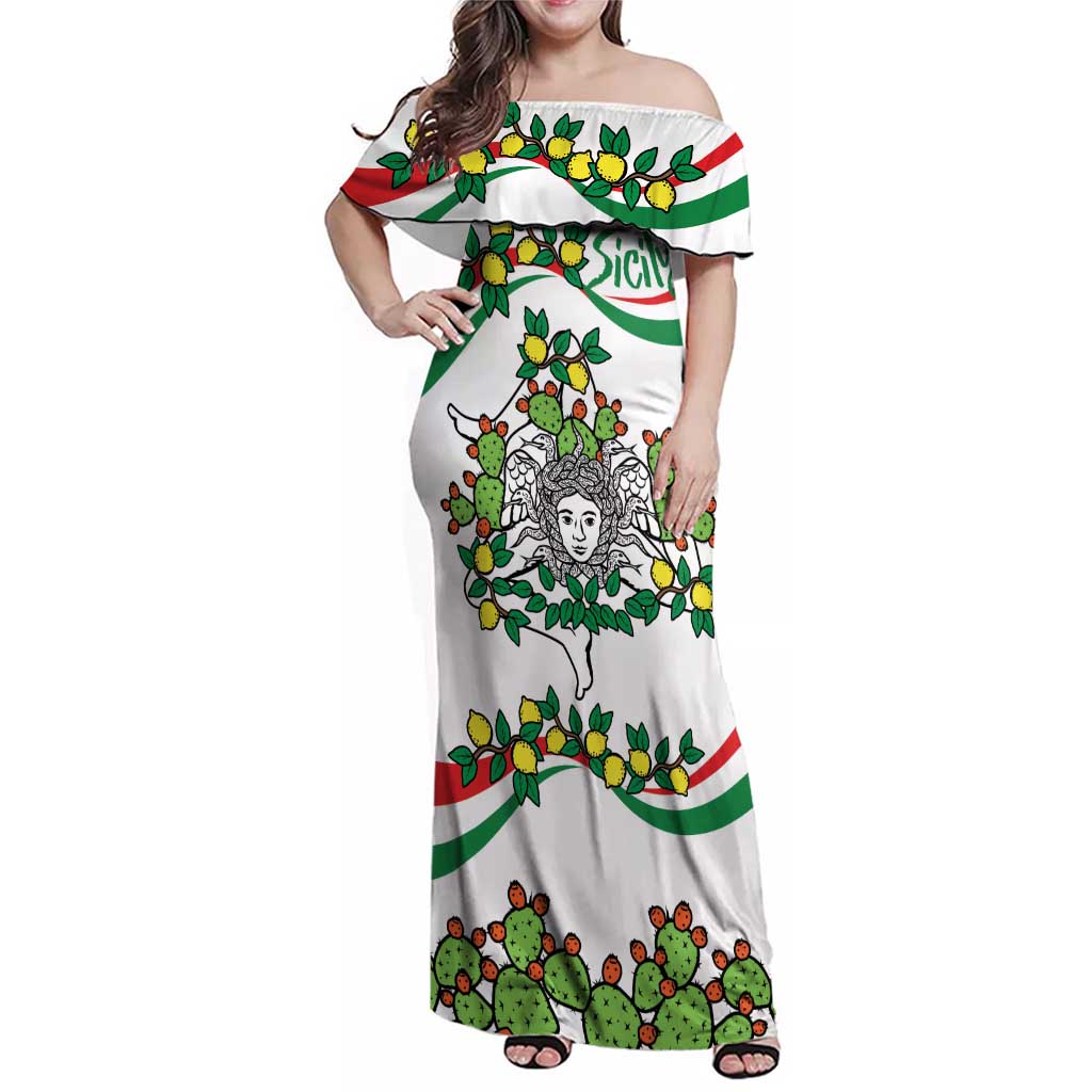 Sicilian Triskelion Family Matching Off Shoulder Maxi Dress and Hawaiian Shirt with Cactus and Lemons LT9 - Wonder Print Shop