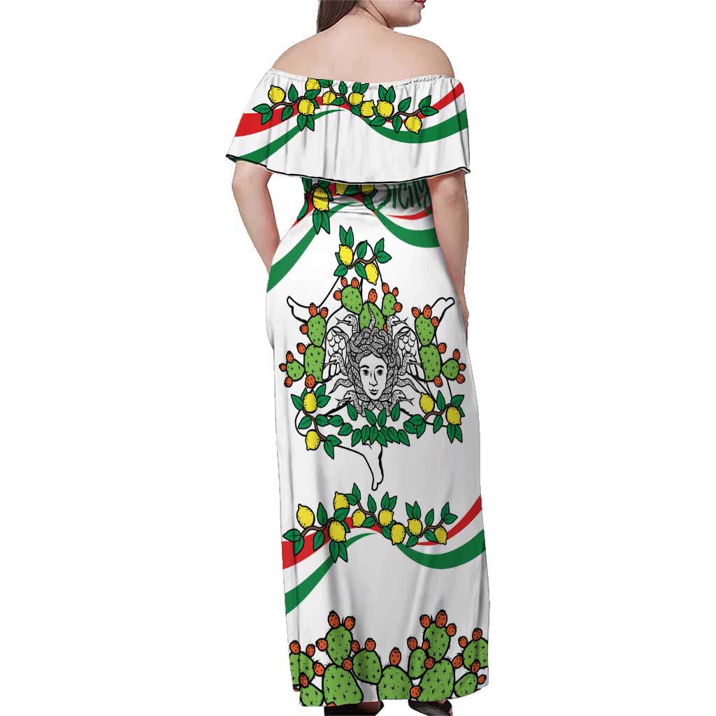 Sicilian Triskelion Family Matching Off Shoulder Maxi Dress and Hawaiian Shirt with Cactus and Lemons LT9 - Wonder Print Shop