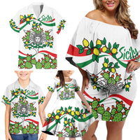Sicilian Triskelion Family Matching Off Shoulder Short Dress and Hawaiian Shirt with Cactus and Lemons LT9 - Wonder Print Shop