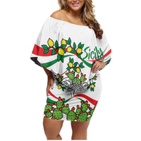 Sicilian Triskelion Family Matching Off Shoulder Short Dress and Hawaiian Shirt with Cactus and Lemons LT9 - Wonder Print Shop