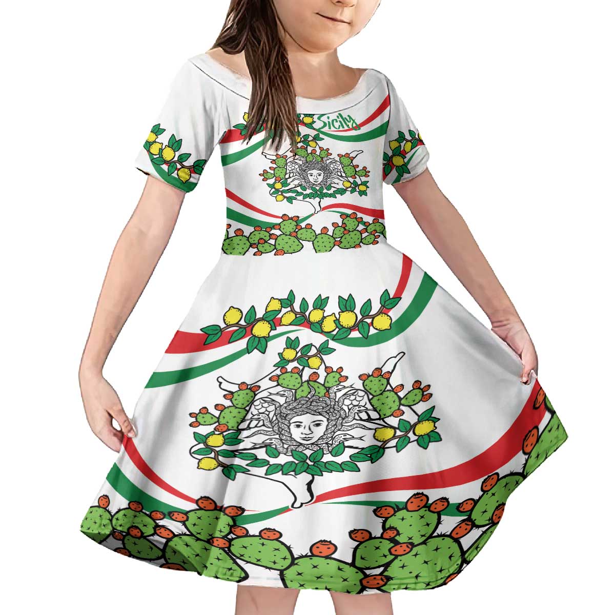 Sicilian Triskelion Family Matching Puletasi and Hawaiian Shirt with Cactus and Lemons - Wonder Print Shop